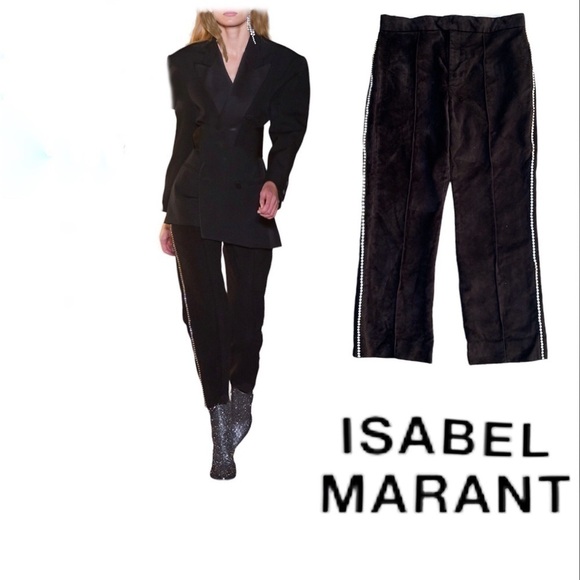 Isabel MARANT runaway Black Velvet PHILEA Swarovski Crystal Pants trousers - Picture 3 of 15